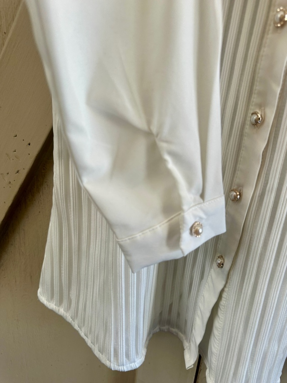 Vintage Style White Lace Pleated Chiffon Blouse High Neck Pearl Buttons Size 10 - Picture 5 of 8